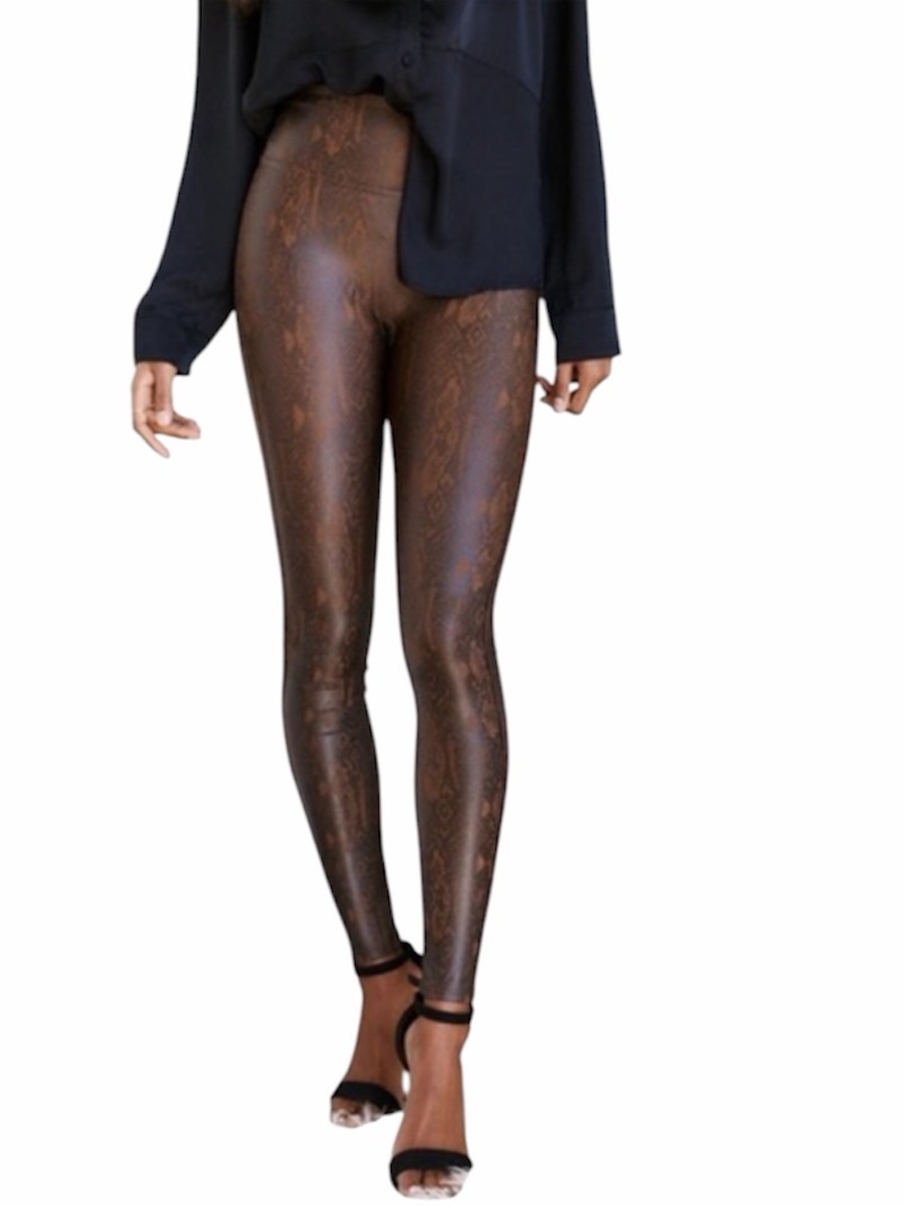 Spanx | Womenโs Faux Leather Snakeskin Leggings Size Large